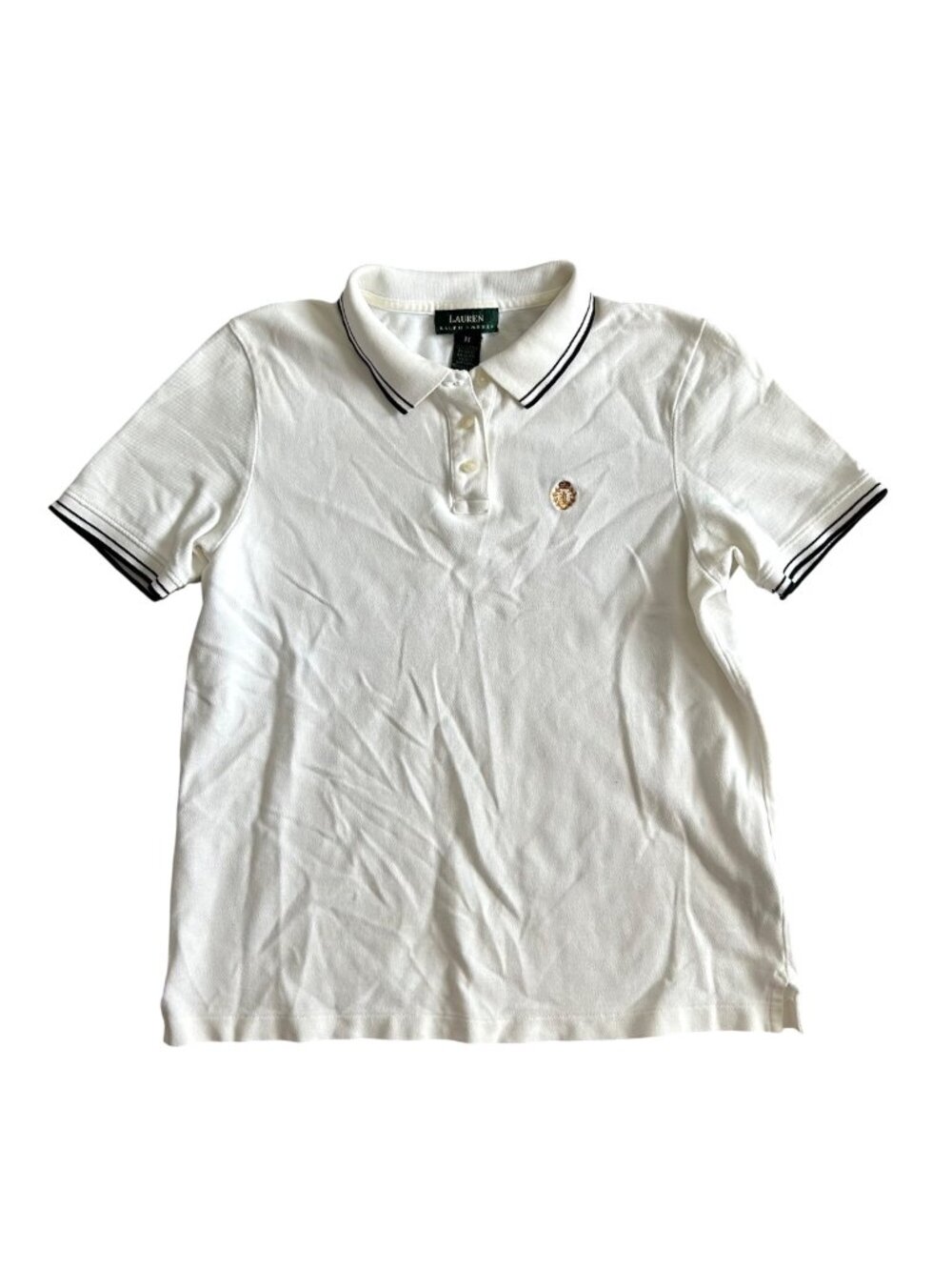 Lauren Ralph Lauren Y2K Women's Sz M White Polo Shirt Embroidered Crest Logo
